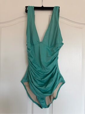 J. Crew Teal One-Piece Swimsuit with Ruched Trim
